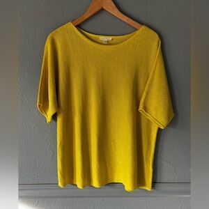 Eileen Fisher Organic Linen Textured Knit Top Yellow M